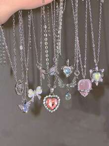 9pcs Y2K Crystal Butterfly Heart Necklace Fashion Kpop Shiny Clavicle Chain Necklaces For Women Girls New Party Gifts Jewelry