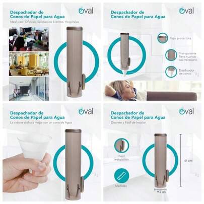 Dispensador de Conos de Papel Despachador de Conos para Beber Agua Capacidad 250 Conos de Papel para dispensadores de Agua Uso Rudo Color Humo Transparente