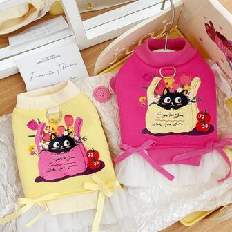 A Cute Cat Heat Transfer Design Sweater For Autumn And Winter. The Three-Dimensional Heat Transfer Design Is Both Adorable And Eye-Catching. It Will Keep Your Pet Warm Throughout The Autumn And Winter, Making Every Day Cozy For Your Furry Friend!