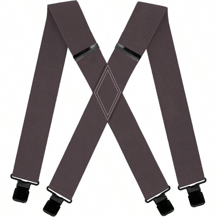 Heavy Duty Suspenders Big And Tall X Shape 4 Strong Clips Suspender - Coffee + One Size - View 1