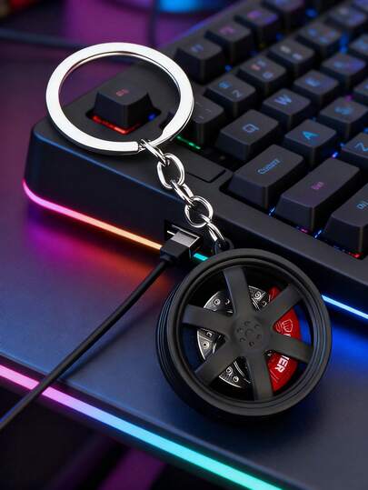 1pc Stylish Car Wheel - Shaped Keychain With Brake Caliper Detail, Perfect Auto - Themed Accessory