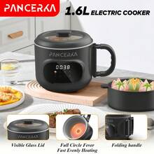 PANCERKA 1 PC Portable Electric Hot Cooker With Non-Stick Coating, Touch Screen Electric Hot Pot, 500W Power, 8 Cooking Functions: Cooking Rice, Soup, Hot Pot, Porridge, Fried Eggs, Steam, Low-Sugar Rice, Millet Congee(EU Plug)