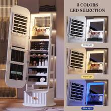 HWB 360°Swivel Jewelry Organizer With Full Length Mirror With Lights,Jewelry Armoires Cabinet Standing With Drawer,Large Mirror Storage For Jewelry And Makeup(White) - White - View 6