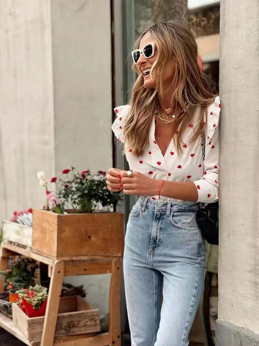 Áo cánh in hình trái tim thời trang, cao cấp, độc đáo dành cho nữ