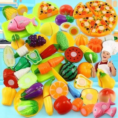 21/27/30/45pcs 2025 New Toy Kitchen Playset For Girls/Boys, Pretend Play Cutting Vegetables & Fruits, Children Cooking Utensils Set, Educational Toy, Interactive Game, Holiday/Birthday/Perfect Gift