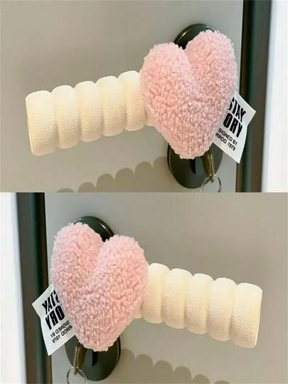 1pc 14*3cm Pink Heart-Shaped Door Stopper - Soft Plush Anti-Collision Wall Lock Protector, Durable Plastic Oval Design Decorative Door Stopper For Home & Office, Wall Protection (Fits 2-2.6cm Doorknobs)