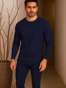 Long Sleeve Ribbed Raglan T-Shirt - 藏蓝色 - 查看 4