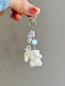 1pc Unisex Cartoon Flocked Small White Bear Keychain, Cute Shell Small Accessory, Student Personalized Phone Case Bag Pendant Bag Accessories Lanyards With Id Holder Car Accessories Bag Charms - trắng - Xem 1