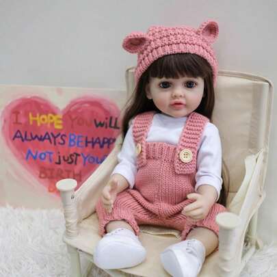 1pc 22-Inch Reborn Doll, Cute Full Vinyl Realistic Doll, Changeable Outfit Play Toy, Fashion Gift For Christmas, Birthday