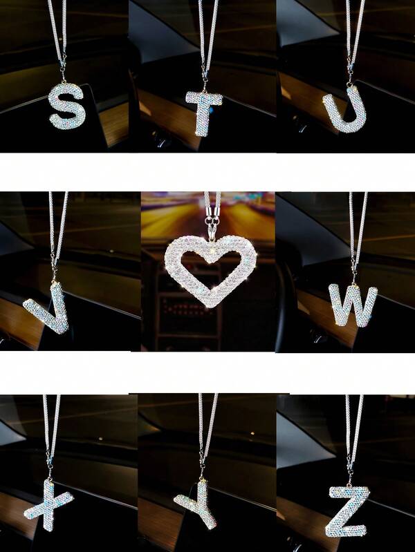 1PC Crystal Letter Car Rearview Mirror Pendant Crystal Car Decoration Pendant Creative Shining Pendant Car Accessories Keychains For Car Keys Car Accessories