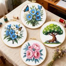 1 Set Kit de bordado para principiantes, patrón decorativo de punto de cruz impreso, 20x18.5cm Set de bordado DIY, incluye patrón, hilos, aro, agujas, instrucciones, regalo ideal para Halloween, Acción de Gracias, San Valentín, Navidad, Cumpleaños