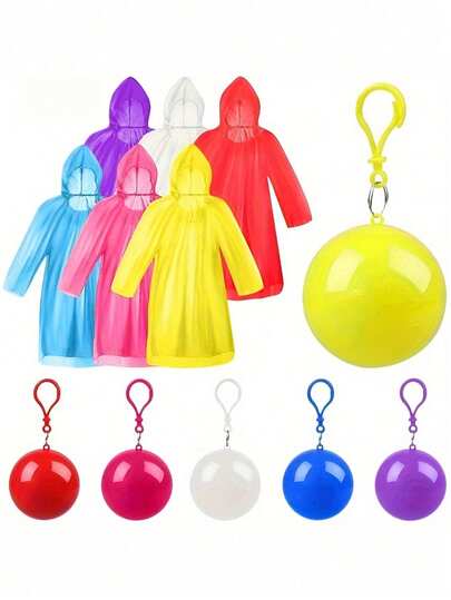 Portable Emergency Rain Poncho Keychain Ball - Disposable Compressed Raincoat For Adults, Thickened Waterproof Long One-Size Poncho In Compact Keyring Capsule; Instant Splashproof, Windproof & Tear-Resistant Rain Cover; Pocket-Sized Compressed Poncho / Keychain Pack For Hiking, Camping, Festivals, Travel