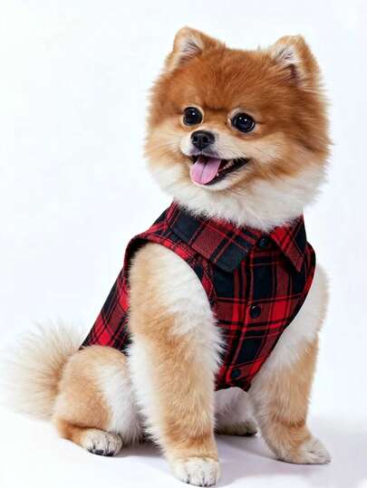 LUCKIE LABO 1 件涤纶简约格子图案印花宠物衬衫，防跳蚤，减少掉毛，保暖，透气，适合室内/室外猫狗