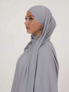 1pc New Style Large Size Jersey Hijab Shawl Soft Casual Solid Color Women Scarf - Grey - View 2
