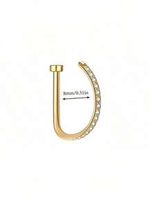 1pc Women Men Fake Piercing Nose Ring Fashion 14K Gold D-Shaped Punk Hip Hop Nose Ring Non-Piercing Thin Metal Single-Sided Nose Clip Stainless Steel Piercing Septum For Teenagers Body Jewelry Suitable For Men And Women Daily Wear, Party, Vacation, Beach Swimwear, Sunbathing, Bar, Dance, Party, Valentine's Day, Halloween, Christmas,