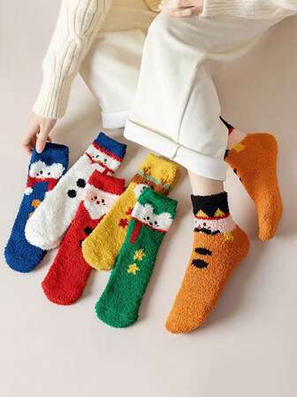 女士保暖内衬圣诞袜，冬季温暖毛绒节日礼物袜