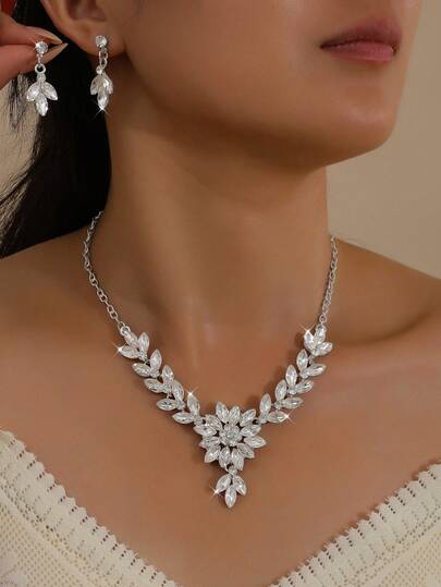 مجموعة قلادة للنساء مكونة من قطعتين، قلادات مزينة بالزهور والراين قابلة للتعديل، إكسسوارات يومية، مجموعة عرائس، مناسبات الأعياد، هالوين، عيد الميلاد، إلخ.