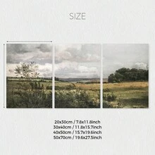 Set Of 3 Neutral Vintage Rural Wall Art Oil Paintings, Sky & Countryside Landscape Canvas Posters, Country Painting, Farmhouse Decor, Ideal Gift For Bedroom, Room Decor, Rural Home Decor, Wall Decor, Spring Decor, Living Room, Without Frame Gifts Birthday Graduation