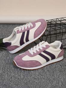 [Sneakers] Lightweight Women's Casual Sports Shoes | Mid-Top Synthetic Upper And EVA Soft Sole, Breathable Fabric Lining, Lace-Up Design, Suitable For All Seasons, Contrast Stripe Design, Durable And Long-Lasting, Sporty Style, Versatile, A Fashionista's Choice