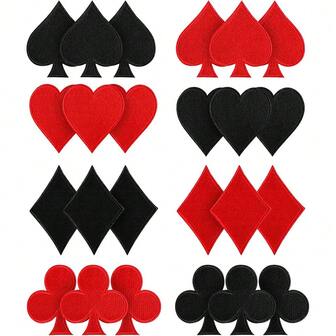 8 Stücke gestickte Poker Patches, Kreuz- und Herzdesigns, zum Aufbügeln für DIY Kleidungsdekoration