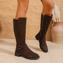 Fall/Winter 2025 New Vintage Thick Sole Comfortable Casual Elevated Mule Style Women's Knee-High Boots, Side Zipper Pointed Toe Block Heel, Slimming & Leg-Lengthening Fashion Boots - Coffee Brown - View 13