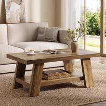 Tribesigns Farmhouse Coffee Table, Rustic Coffee Tables For Living Room, 120 Cm Rectangular Wood Living Room Tables, 2-Tier Center Table With Storage For Apartment, Bedroom, Office (Rustic Brown) - 棕色 - 查看 4