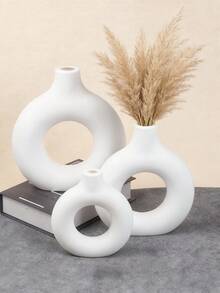 1/3个装饰花瓶，甜甜圈造型花瓶，北欧波西米亚风格花瓶，白色塑料花瓶，家居装饰中心摆件花瓶 - 适用于婚礼、餐桌、派对、客厅、卧室、办公室装饰，可插干花和植物 - 彩色 - 查看 3