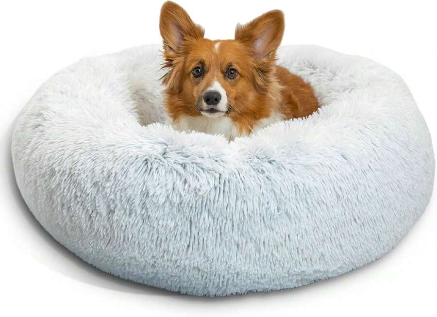 Best Friends By Sheri Original Calming Donut Dog And Cat Bed, Shag Faux Fur, Frost Gray, (30in X 30in) - Anxiety Relief For Pets Up To 45 Lbs,24223624 - Màu xanh Cadet - Xem 1