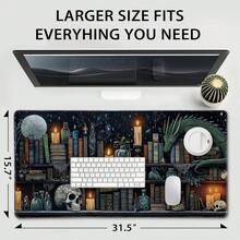 Mystical Gothic Library Large Gaming Mouse Pad 31.5"X15.7"| Vintage Book-Themed XXL Desk Mat, Non-  Rubber Base & Stitched Edges - Extended Mousepad For PC/Laptop/Office/Home Decor - 80*30*0.2 - 查看 4