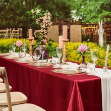 1pc High-End Party/Restaurant Solid Color Satin Tablecloth - Burgundy - View 3