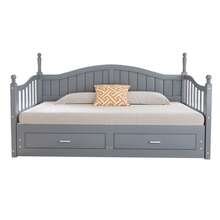 Solid Wood Pull-Out Sofa Bed 90/180*190 Cm, With Roman Columns, With Curved Backrest And Armrests, With Drawers And Slatted Frame, Multifunctional Bed Made Of Pinewood, Grey - Grey + Wood + 90cm*190cm - View 8