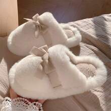 XIXITIAO 畅销女士蝴蝶结拖鞋，柔软厚底，毛茸茸的，少女感十足，适合居家、办公穿着，粉色，秋冬季舒适家居鞋 - 白色 - 查看 8