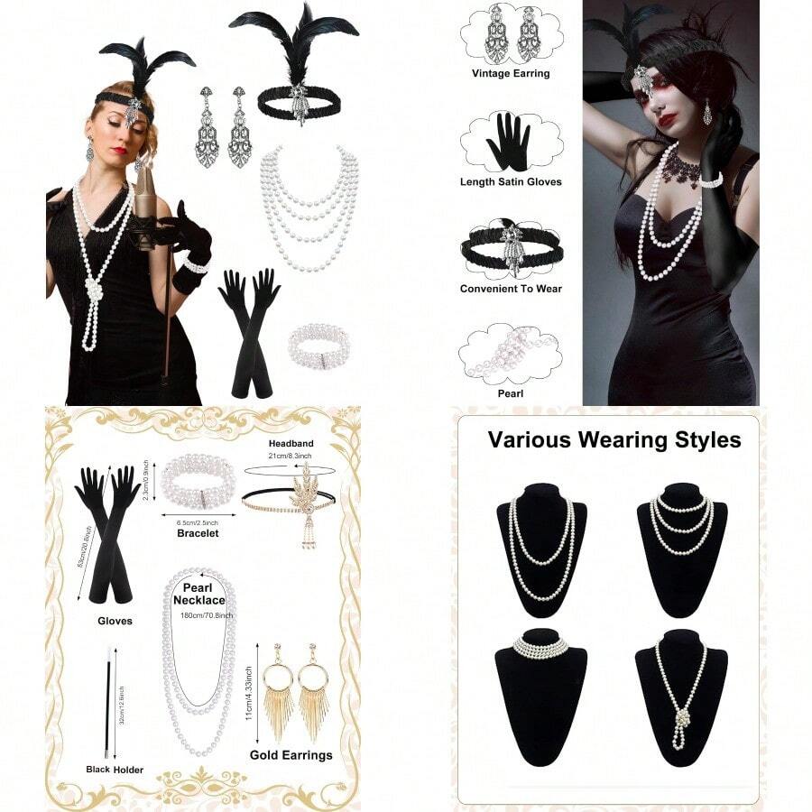 PLULON 1920s Accessories For Women Great Gatsby Flapper Dress Accessories Fashion Roaring 20s Costume For Women - Style1 - View 1