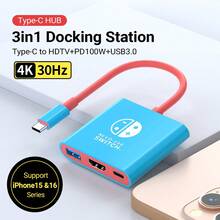 Switch Dock Station Compatible With Switch/Switch OLED, Portable Docking Station With HDTV1.4 USB 3.0 Port And PD 100W Charging, 3 In 1 USB-C Hub Compatible With Switch Steam Deck, Pro/Air, Smart Phone And More Compatible With MacBook