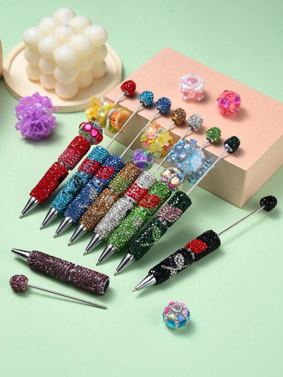 1/3/5/10pcs Multi-Color Luxury Full Crystal Ballpoint Pen With Smooth Black Ink, Creative DIY Jewelry Pen, School/Office/Study Supplies, Gift - Bead Pen - View 1