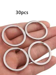 10Pcs Polished Silver Keyring Stainless Steel Hole Flat Key Ring Key Chain Rhodium Plated Round Split Keychain DIY Wholesale Backpack For School Car Accessories Cute Goth Y2k