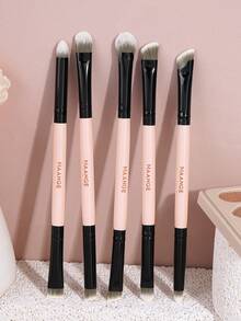 MAANGE 5 pezzi Premium Pennelli per trucco occhi in fibra sintetica, a doppia testina per uso doppio, pennello per ombretto, eyeliner, sopracciglia, correttore, contouring, contorno naso e dettagli, adatto per trucco liquido, in crema e in polvere - per sfumare, mescolare e pennelli per il viso, regalo per donne e ragazze