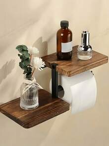1 pieza Soporte de pared de madera para rollo de papel higiénico, accesorio de baño, estante para toallas de papel, decoración de baño, decoración de otoño, accesorios de baño, almacenamiento de regreso a la escuela - Multicolor - Ver 2