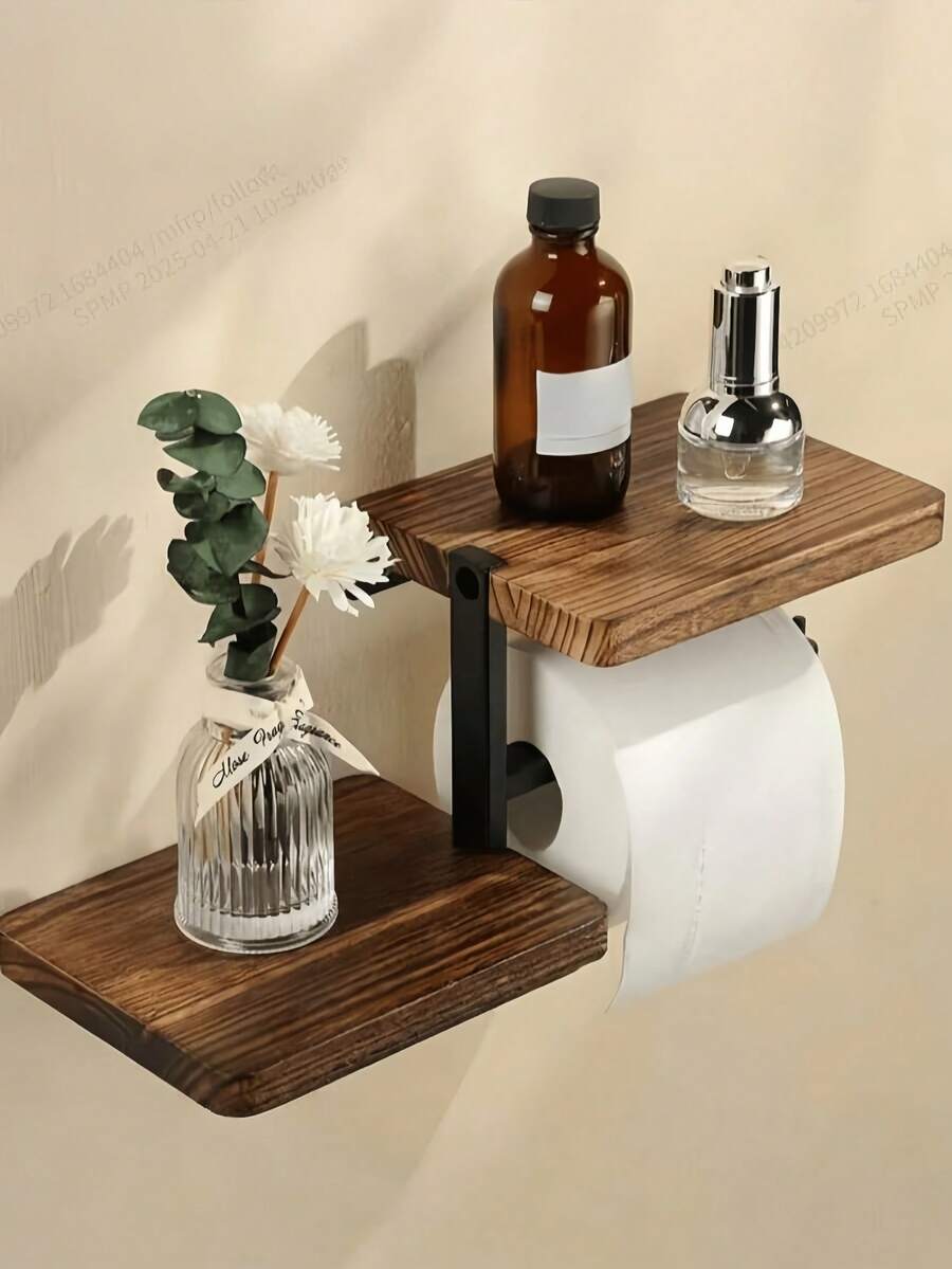 1 pieza Soporte de pared de madera para rollo de papel higiénico, accesorio de baño, estante para toallas de papel, decoración de baño, decoración de otoño, accesorios de baño, almacenamiento de regreso a la escuela