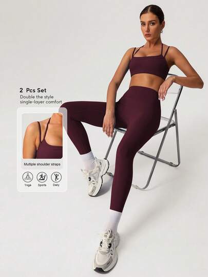 Sodalemon 女士弹力健身套装，可调节加厚运动文胸，提臀户外训练紧身裤，休闲瑜伽运动服