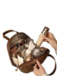 Bolsa de cosméticos de gran capacidad PU para mujeres, portátil para viajes, cuidado de la piel y artículos de tocador. Almacenamiento de viaje y maquillaje para novias y madres.