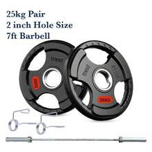 Shark Power Gear Tri Grip Weight Plates (Pair & Sets) – Compatible With 2 Inch Barbell (4ft / 5ft / 6ft / 7ft) – Full Home Gym Strength Kit - A - Ver 70