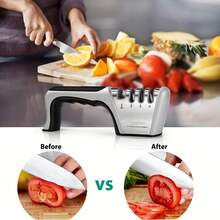 1 pieza Afilador de cuchillos 4 en 1, cuchillas de calidad premium pulidas, apto para cuchillos de cerámica y acero, tijeras, utensilios de cocina, esencial para apartamento, dormitorio, suministros de cocina para Navidad y Año Nuevo