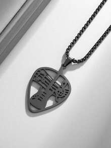 SeuSuk 1pc Stainless Steel Music Guitar Plectrum Note Pendant Necklace, Unisex Hip Hop Rock Party Jewelry Gift