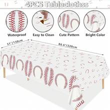 Paquete de 4 manteles Desechables de plástico con Hojas de eucalipto, 86.6 x 51.1 Pulgadas, para Shower,, hogar, cumpleaños,, decoración de Mesa - Béisbol - Ver 9
