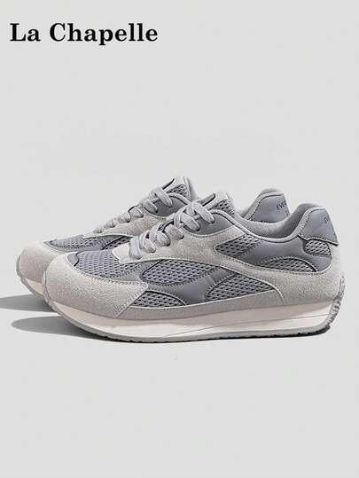 1 Pair La Chapelle Women's Thick Sole Lace-Up Soft Bottom Casual Shoes, Low-Top Outdoor Flat Shoes For Summer, Round Toe Low Heel Solid Color Elegant Soft Bottom Hiking Shoes Suitable For Students Graduation Photos, Women Low-Top Leather Sports Skateboard Shoes