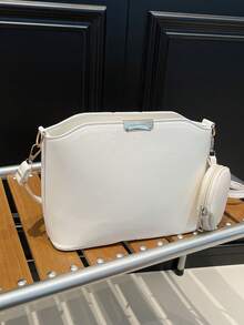 Vintage Patchwork Decorated Bucket Crossbody Bag - White - View 7