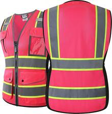 HATAUNKI High Visibility Reflection Pink Mesh  Vests With 8 Pockets And Front Zipper, Hi Vis  Vest For Women, Meets ANSI/ISEA Standards(Pink-16,X-Large),24200043 - 玫紅色 - 查看 2