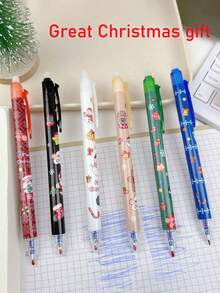 Set di 16 penne gel natalizie a cartoni animati, penne a sfera cancellabili con stampa di Babbo Natale carino, penne con punta fine per uso scolastico e di esame dei bambini, articoli di cartoleria natalizi di alta qualità come regalo per studenti delle scuole elementari