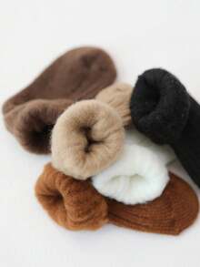 5 Pairs Kids Knitted Blend Thermal Lined Winter Short Socks, Warm Socks, Unisex Style Everyday Mid-Calf Socks, Suitable For Ages 1-3, 4-7, 8-12, Teens